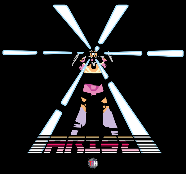 Image shows a graphic of Rodimus holding the Matrix above his head. Below him are the word arise.